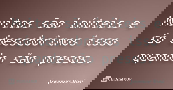 Muitos são inúteis e só descobrimos isso quando são presos.... Frase de Josemar Bosi.