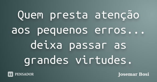 Quem presta atenção aos pequenos erros... deixa passar as grandes virtudes.... Frase de Josemar Bosi.