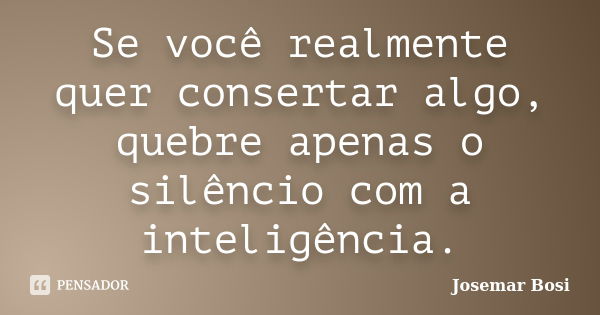 Se você realmente quer consertar algo, quebre apenas o silêncio com a inteligência.... Frase de Josemar Bosi.