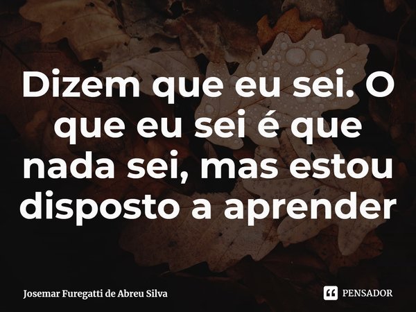 Dizem que eu sei. O que eu sei é que nada sei, mas estou disposto a aprender... Frase de Josemar Furegatti de Abreu Silva.