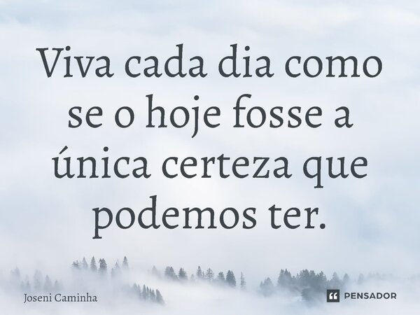 ⁠Viva cada dia como se o hoje fosse a única certeza que podemos ter.... Frase de Joseni Caminha.