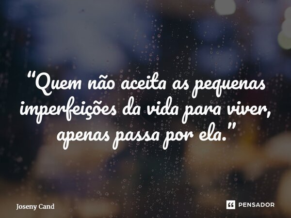 “Quem não aceita as pequenas imperfeições da vida para viver, apenas passa por ela.”... Frase de Joseny Cândido.