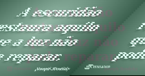 A escuridão restaura aquilo que a luz não pode reparar.... Frase de Joseph Brodsky.