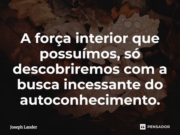 ⁠A força interior que possuímos, só descobriremos com a busca incessante do autoconhecimento.... Frase de Joseph Lander.