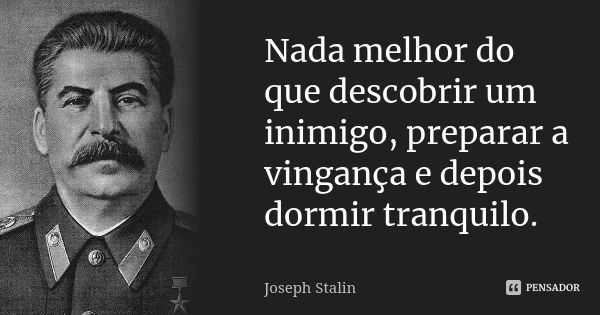 Nada melhor do que descobrir um inimigo, preparar a vingança e depois dormir tranquilo.... Frase de Joseph Stalin.