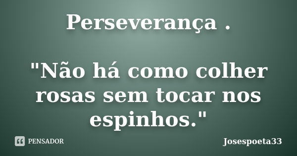 Perseverança . "Não há como colher rosas sem tocar nos espinhos."... Frase de Josespoeta33.