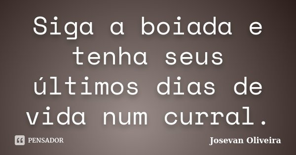 Siga a boiada e tenha seus últimos dias de vida num curral.... Frase de Josevan Oliveira.