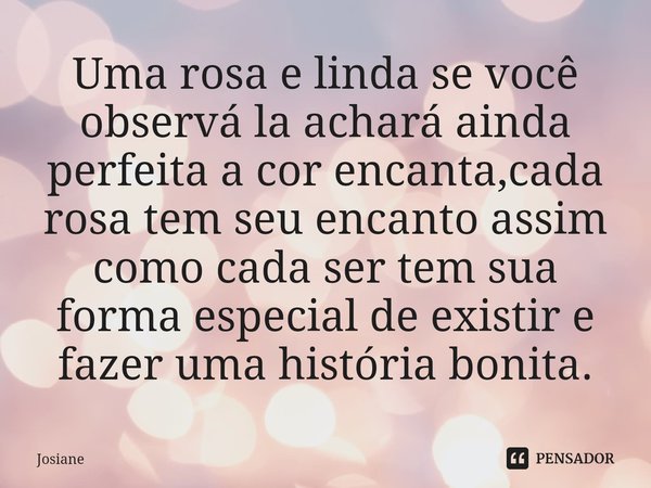 ⁠Uma rosa e linda se você observá la achará ainda perfeita a cor encanta,cada rosa tem seu encanto assim como cada ser tem sua forma especial de existir e fazer... Frase de josiane.