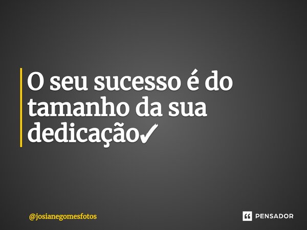 O seu sucesso é do tamanho da sua dedicação✓... Frase de josianegomesfotos.