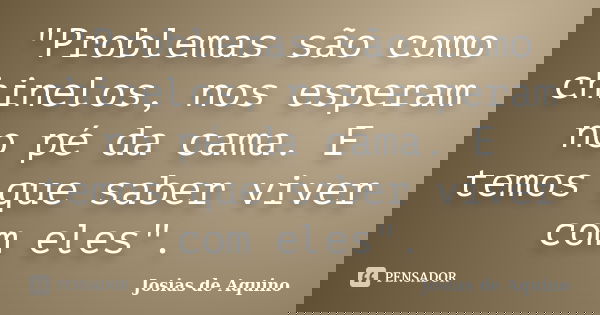 "Problemas são como chinelos, nos esperam no pé da cama. E temos que saber viver com eles".... Frase de Josias de Aquino.