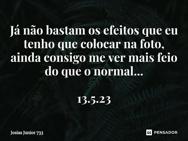 ⁠⁠Já não bastam os efeitos que eu tenho que colocar na foto, ainda consigo me ver mais feio do que o normal... 13.5.23... Frase de Josias Junior 733.