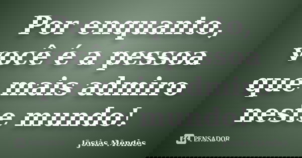 Por enquanto, você é a pessoa que mais admiro neste mundo!... Frase de Josias Mendes.