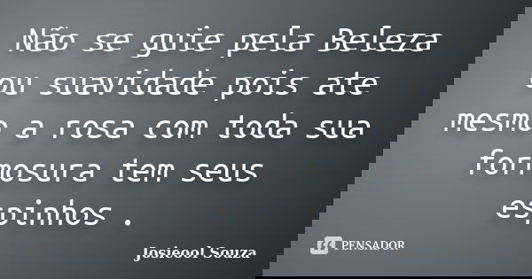 Não se guie pela Beleza ou suavidade pois ate mesmo a rosa com toda sua formosura tem seus espinhos .... Frase de Josieool Souza.