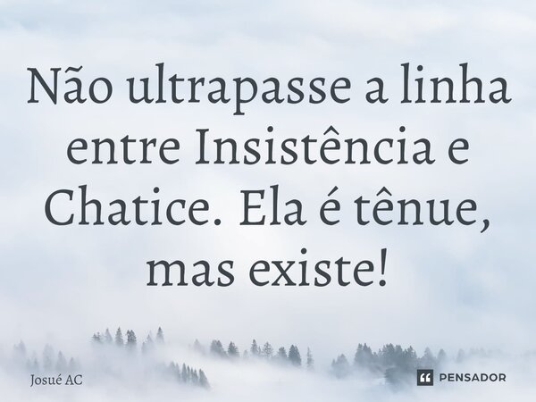 ⁠Não ultrapasse a linha entre Insistência e Chatice. Ela é tênue, mas existe!... Frase de Josué AC.