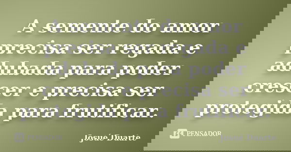 A semente do amor precisa ser regada e adubada para poder crescer e precisa ser protegida para frutificar.... Frase de Josué Duarte.