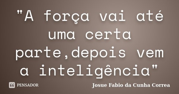 "A força vai até uma certa parte,depois vem a inteligência"... Frase de Josue Fabio da Cunha Correa.