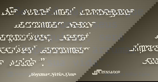 Se você mal consegue arrumar seus arquivos, será impossível arrumar sua vida”.... Frase de Josymar Sylva Lyon.