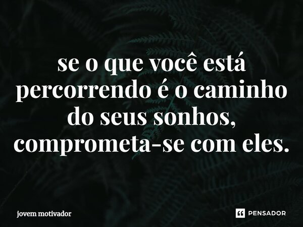 ⁠se o que você está percorrendo é o caminho do seus sonhos, comprometa-se com eles.... Frase de Jovem Motivador.