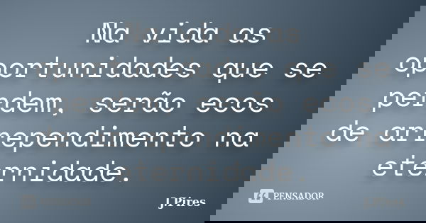 Na vida as oportunidades que se perdem, serão ecos de arrependimento na eternidade.... Frase de J.Pires.