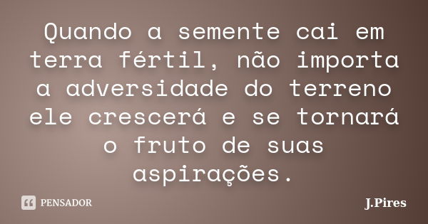 Quando a semente cai em terra fértil, não importa a adversidade do terreno ele crescerá e se tornará o fruto de suas aspirações.... Frase de J.Pires.