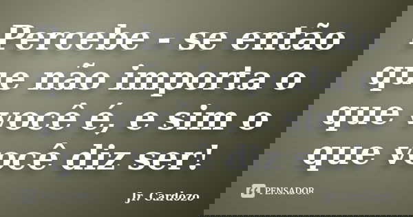 Percebe - se então que não importa o que você é, e sim o que você diz ser!... Frase de Jr. Cardozo.