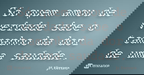 Só quem amou de verdade sabe o tamanho da dor de uma saudade.... Frase de Jr Ferrara.