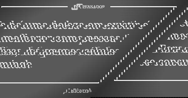 Se há uma beleza em existir é nos melhorar como pessoa ! Fora disso, há apenas células se consumindo.... Frase de J. Ricardo.