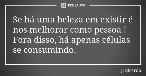 Se há uma beleza em existir é nos melhorar como pessoa ! Fora disso, há apenas células se consumindo.... Frase de J. Ricardo.