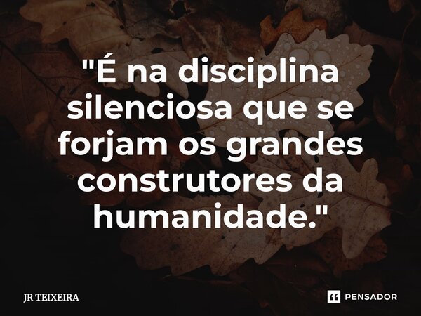 ⁠"É na disciplina silenciosa que se forjam os grandes construtores da humanidade."... Frase de JR TEIXEIRA.