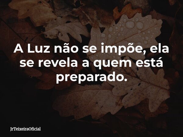 A Luz não se impõe, ela se revela a quem está preparado.... Frase de JrTeixeiraOficial.