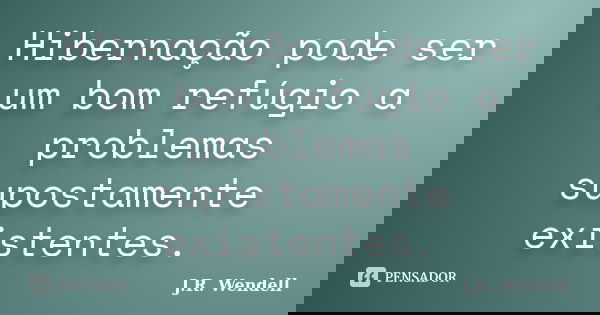 Hibernação pode ser um bom refúgio a problemas supostamente existentes.... Frase de J.R. Wendell.