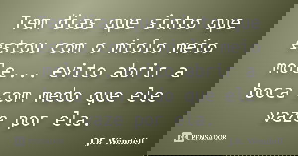 Tem dias que sinto que estou com o miolo meio mole... evito abrir a boca com medo que ele vaze por ela.... Frase de J.R. Wendell.