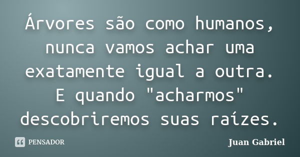 Árvores são como humanos, nunca vamos achar uma exatamente igual a outra. E quando "acharmos" descobriremos suas raízes.... Frase de Juan Gabriel.