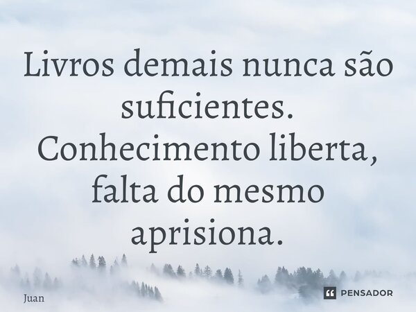 ⁠Livros demais nunca são suficientes. Conhecimento liberta, falta do mesmo aprisiona.... Frase de Juan.