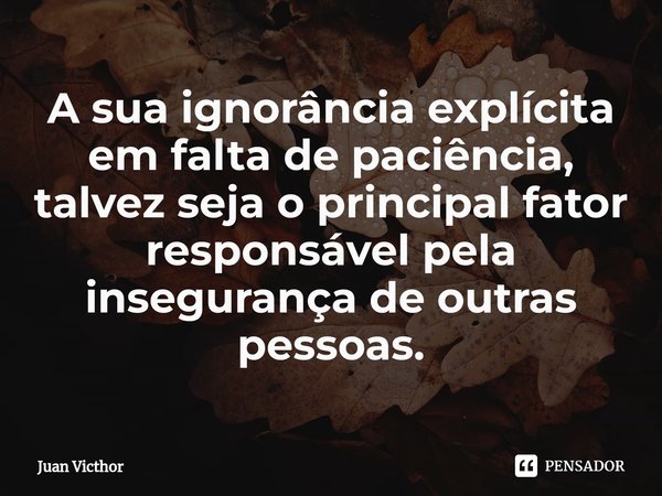 ⁠A sua ignorância explícita em falta de paciência, talvez seja o principal fator responsável pela insegurança de outras pessoas.... Frase de Juan Victhor.