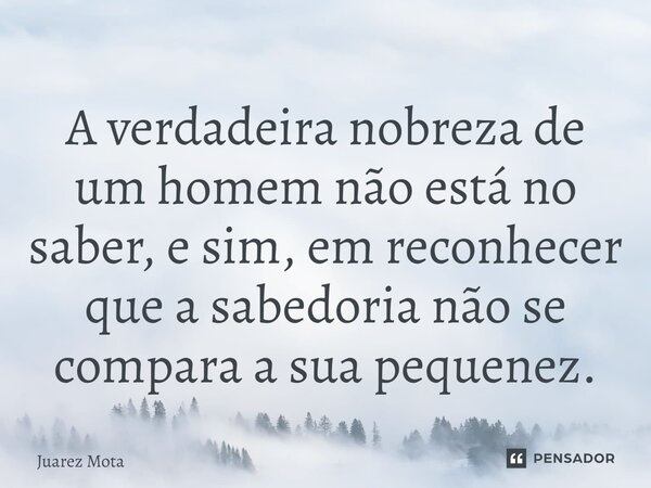 ⁠A verdadeira nobreza de um homem não está no saber, e sim, em reconhecer que a sabedoria não se compara a sua pequenez.... Frase de Juarez Mota.