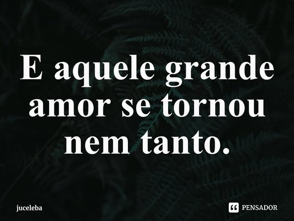 ⁠E aquele grande amor se tornou nem tanto.... Frase de juceleba.