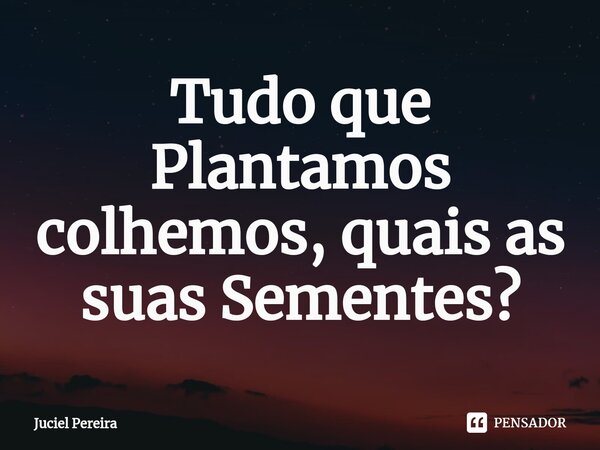 ⁠Tudo que Plantamos colhemos, quais as suas Sementes?... Frase de Juciel Pereira.