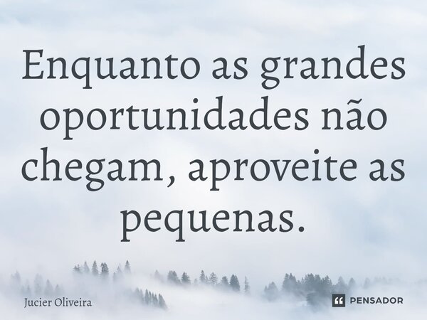 ⁠Enquanto as grandes oportunidades não chegam, aproveite as pequenas.... Frase de Jucier Oliveira.