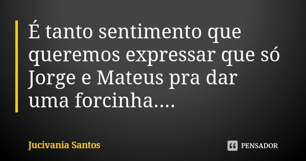 É tanto sentimento que queremos expressar que só Jorge e Mateus pra dar uma forcinha....... Frase de Jucivania Santos.