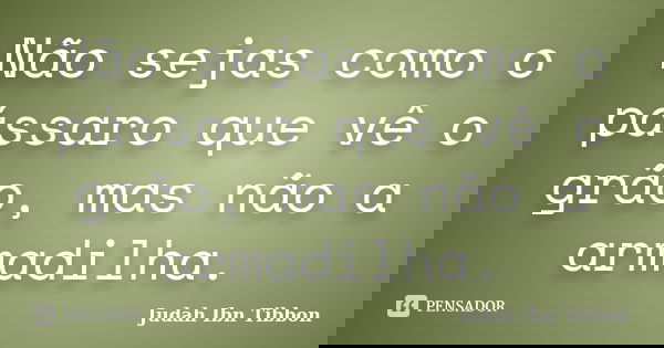 Não sejas como o pássaro que vê o grão, mas não a armadilha.... Frase de Judah Ibn Tibbon.