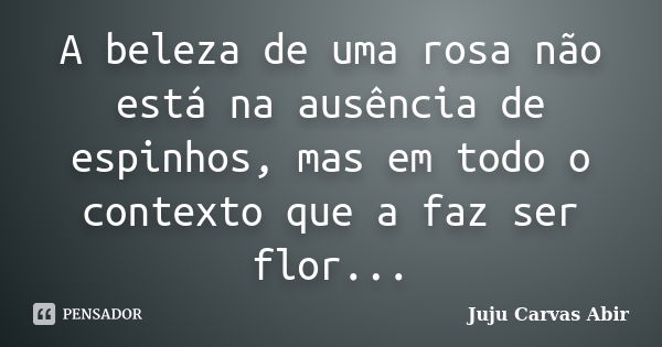 A beleza de uma rosa não está na ausência de espinhos, mas em todo o contexto que a faz ser flor...... Frase de Juju Carvas Abir.