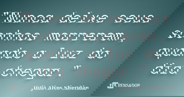 "Nunca deixe seus sonhos morrerem, quando a luz do dia chegar."... Frase de Julia Alves Sheridan.