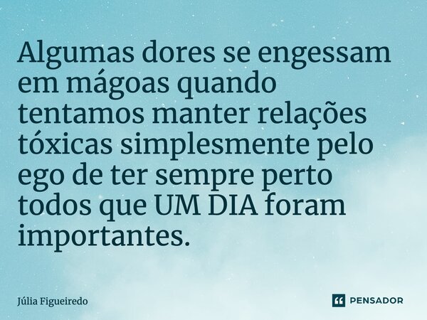 ⁠Algumas dores se engessam em mágoas quando tentamos manter relações tóxicas simplesmente pelo ego de ter sempre perto todos que UM DIA foram importantes.... Frase de Júlia Figueiredo.