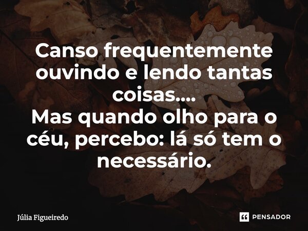 ⁠Canso frequentemente ouvindo e lendo tantas coisas.... Mas quando olho para o céu, percebo: lá só tem o necessário.⁠... Frase de Júlia Figueiredo.