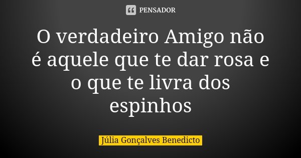 O verdadeiro Amigo não é aquele que te dar rosa e o que te livra dos espinhos... Frase de Júlia Gonçalves Benedicto.