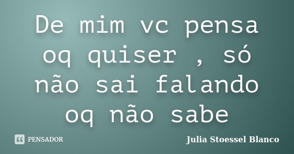 De mim vc pensa oq quiser , só não sai falando oq não sabe... Frase de Julia Stoessel Blanco.