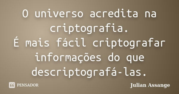 O universo acredita na criptografia. É mais fácil criptografar informações do que descriptografá-las.... Frase de Julian Assange.