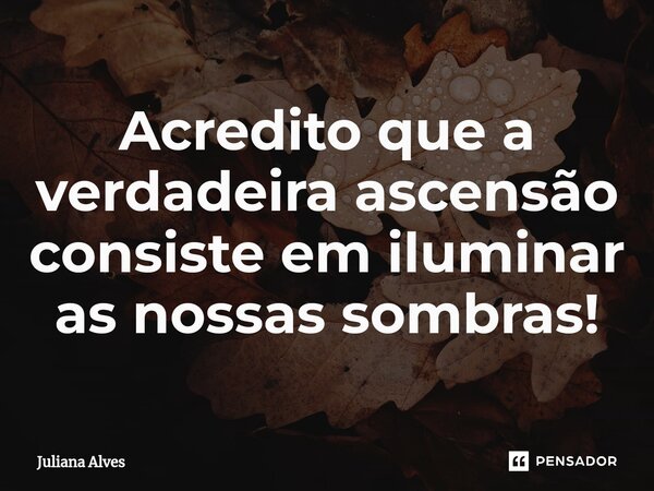 ⁠Acredito que a verdadeira ascensão consiste em iluminar as nossas sombras!... Frase de juliana alves.