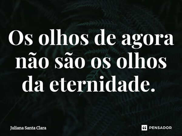 Os olhos de agora não são os olhos da eternidade. ⁠... Frase de Juliana Santa Clara.